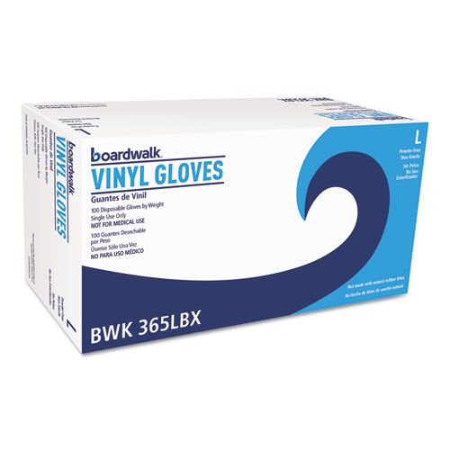 Image of Boardwalk® General Purpose Vinyl Gloves, Powder/Latex-Free, 2.6 Mil, Large, Clear, 100/Box
