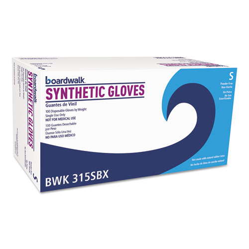 Boardwalk® Powder-Free Synthetic Vinyl Gloves, Small, Cream, 4 Mil, 1,000/Carton