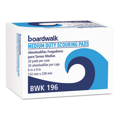 Boardwalk® Medium Duty Scour Pad,  6 x 9, Green, 20/Carton