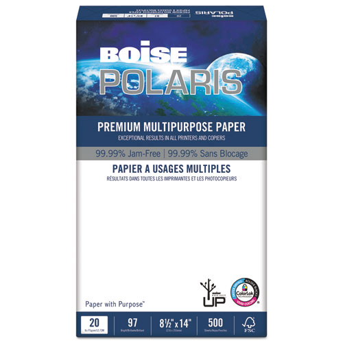 Boise® Polaris Premium Multipurpose Paper, 97 Bright, 20 Lb Bond Weight, 8.5 X 14, White, 500/Ream