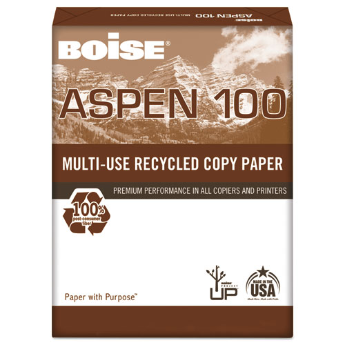 Boise® ASPEN 100% Multi-Use Recycled Paper, 92 Bright, 20lb, 8-1/2 x 14, White