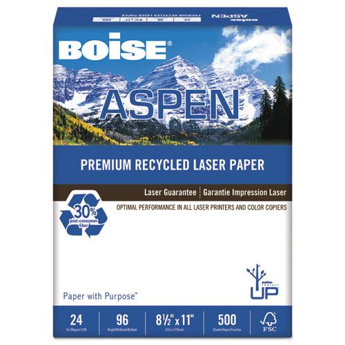 Boise® ASPEN Premium Laser Paper, 96 Bright, 24lb, 8-1/2 x 11, White, 500 Sheets/Ream