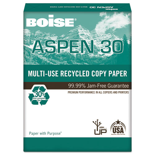 Boise® ASPEN 30% Recycled Multi-Use Paper, 3-Hole, 92 Bright, 20lb, 8 1/2 x 11, White