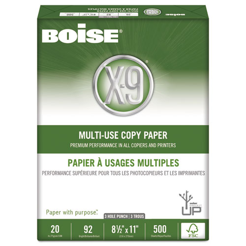 X-9 Multi-Use Copy Paper, 92 Bright, 3-Hole, 20 lb Bond Weight, 8.5 x 11, White, 500/Ream