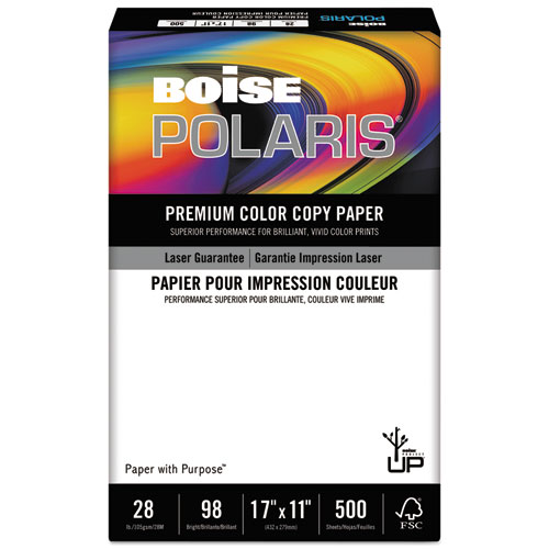Boise® POLARIS Premium Color Paper, 98 Bright, 28lb, 11 x 17, White, 500 Sheets
