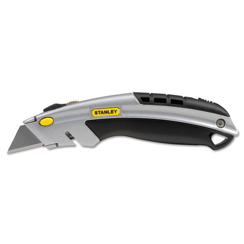 Stanley® Curved Quick-Change Utility Knife, Stainless Steel Retractable  Blade, 3 Blades, 6.5 Metal Handle, Black/Chrome