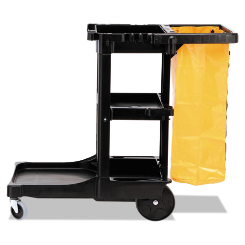 Image of Multi-Shelf Cleaning Cart, Three-Shelf, 20w x 45d x 38.25h, Black