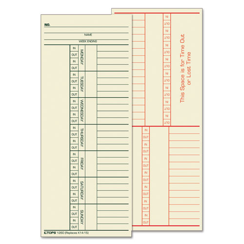Tops™ Time Clock Cards, Replacement For K14-15, Two Sides, 3.38 X 8.25, 500/Box