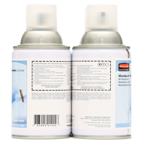 Image of Rubbermaid® Commercial Tc Microburst 9000 Air Freshener Refill, Linen Fresh, 5.3 Oz Aerosol Spray, 4/Carton