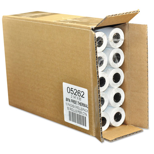 Image of Direct Thermal Printing Thermal Paper Rolls, 2.25" x 55 ft, White, 50/Carton