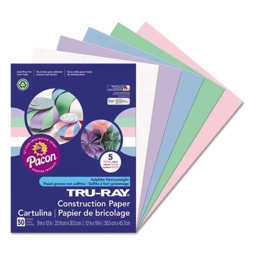 TRU-RAY CONSTRUCTION PAPER, 76LB, 9 X 12, ASSORTED PASTEL COLORS, 50/PACK