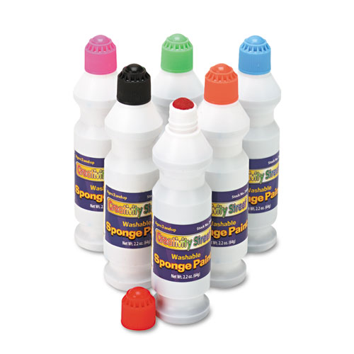 Image of Sponge Paint Set, 6 Assorted Colors, 2.2 oz Bottle, 6/Pack