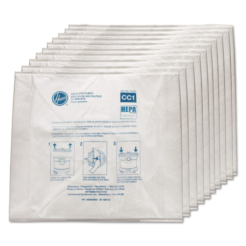 Image of Hoover® Commercial Disposable Vacuum Bags, Hepa Cc1, 10/Pack
