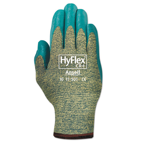 Image of HyFlex 501 Medium-Duty Gloves, Size 8, Kevlar/Nitrile, Blue/Green, 12 Pairs