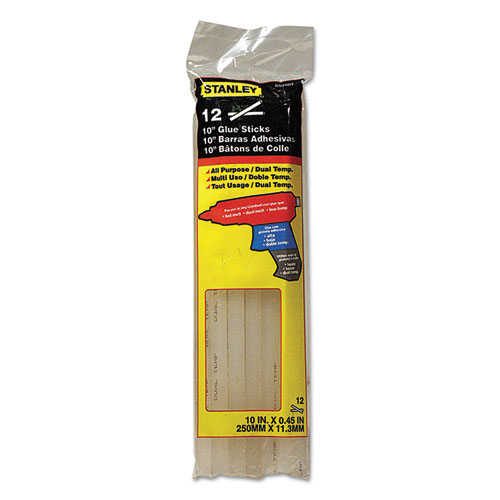 Dual Temperature 10" Glue Sticks, 0.45" x 10", Dries Clear, 12/Pack | by Plexsupply