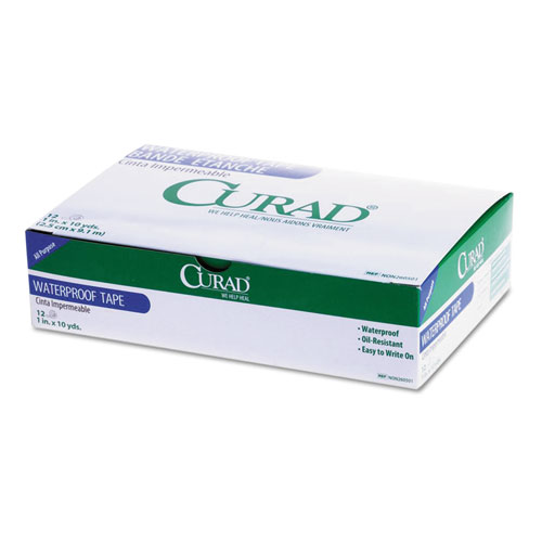 Curad® Waterproof Medical Tape, Polyethylene-Coated Cloth, 1" X 10 Yds, White, 12/Box