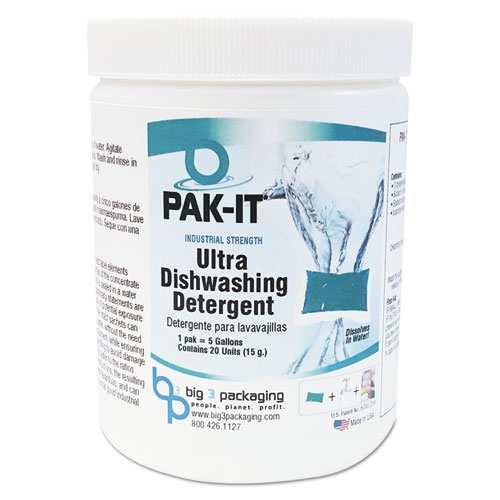 PAK-IT® Ultra Dish Detergent, Lemon Scent, 100 Paks/Tub