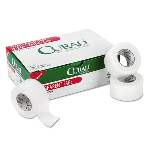 Curad® Transparent Surgical Tape, Heavy-Duty, Acrylic/Cloth, 1" X 10 Yds, Matte Clear, 12/Pack