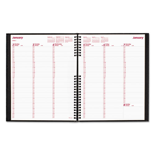 CoilPro Weekly Appointment Book in Columnar Format, 11 x 8.5, Black Cover, 12-Month (Jan to Dec): 2023