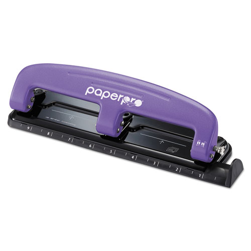 EZ Squeeze Three-Hole Punch, 12-Sheet Capacity, Purple/Black | by Plexsupply