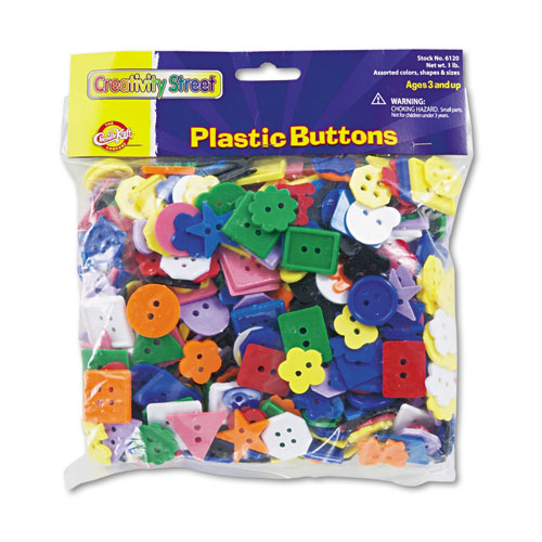 Creativity Street® Plastic Button Assortment, 1 Lb, Assorted Colors/Shapes/Sizes