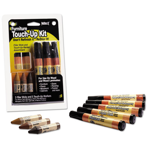Image of ReStor-It Furniture Touch-Up Kit with (5) Woodgrain Markers, (3) Filler Sticks, 4.25 x 0.38 x 6.75