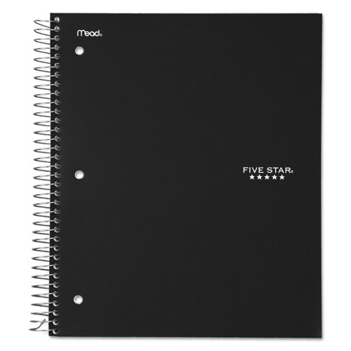 Five Star® Wirebound Notebook with Four Pockets, 3-Subject, Medium/College Rule, Black Cover, (150) 11 x 8.5 Sheets