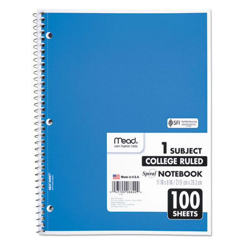 Image of Mead® Spiral Notebook, 3-Hole Punched, 1-Subject, Medium/College Rule, Randomly Assorted Cover Color, (100) 11 X 8 Sheets