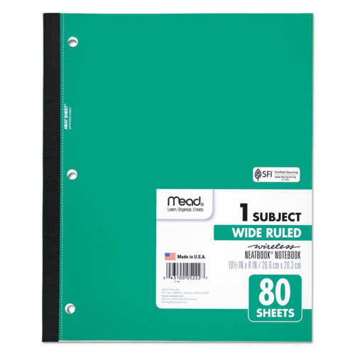 Image of Mead® Wireless Neatbook Notebook, 1-Subject, Wide/Legal Rule, Randomly Assorted Cover Color, (80) 10.5 X 8 Sheets