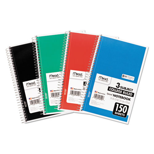 Mead® Spiral Notebook, 3-Subject, Medium/College Rule, Randomly Assorted Cover Color, (150) 9.5 x 5.5 Sheets