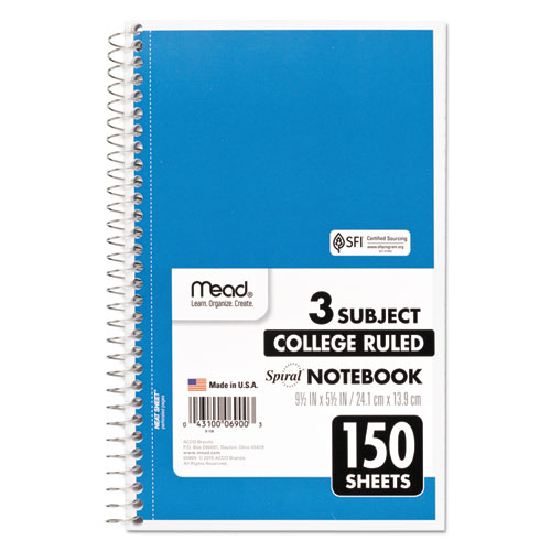 Image of Spiral Notebook, 3 Subject, Medium/College Rule, Randomly Assorted Covers, 9.5 x 5.5, 150 Sheets