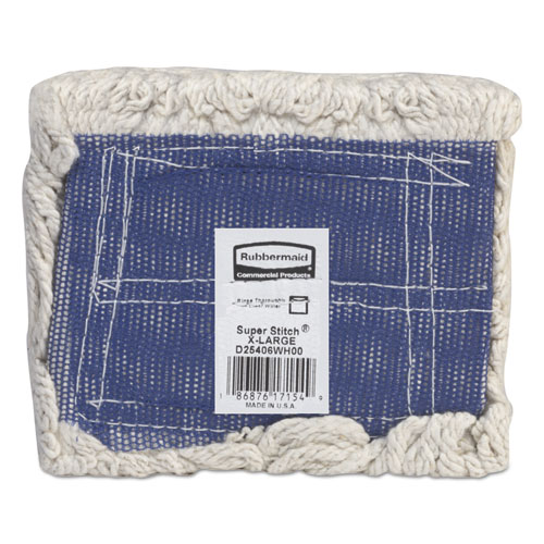 Rubbermaid Commercial Super Stitch Blend Mop Head, Large, Cotton/Synthetic, Blue