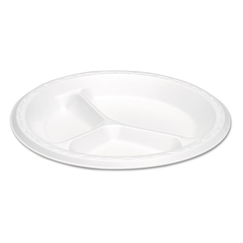 Elite Laminated Foam Plates, 8.88 Inches, White, Round, 3 Comp, 125/pk, 4 Pk/ct