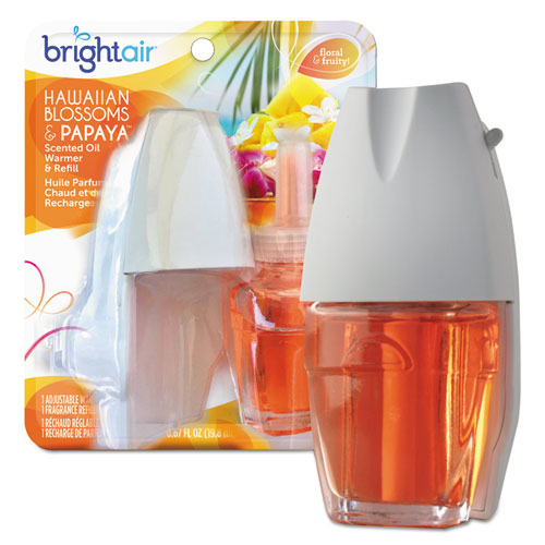 BRIGHT Air® Electric Scented Oil Air Freshener Warmer and Refill Combo, Hawaiian Blossoms/Papaya, 0.67 oz, 8/Carton