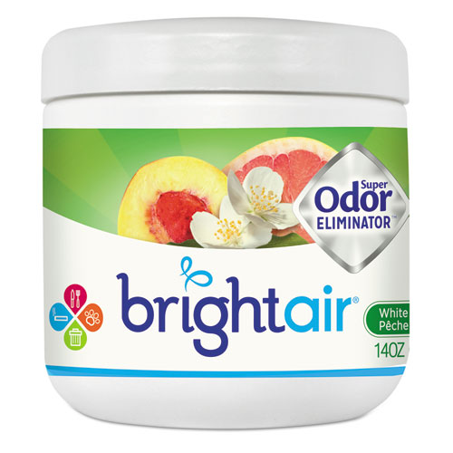 BRIGHT Air® Super Odor Eliminator, White Peach and Citrus, 14 oz Jar, 6/Carton