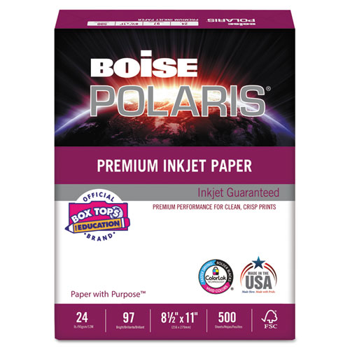 Boise® POLARIS Premium Inkjet Paper, 97 Bright, 24lb, 8 1/2 x 11, White