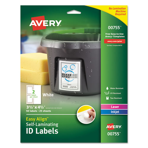 Avery® Self-Laminating Id Labels, Inkjet/Laser Printers, 3.5 X 4.5, White, 2/Sheet, 25 Sheets/Pack