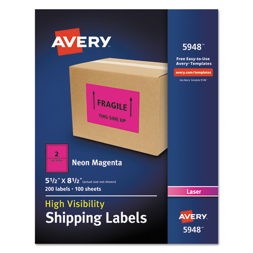 Avery® High-Visibility Permanent Laser Id Labels, 5.5 X 8.5, Neon Magenta, 200/Box