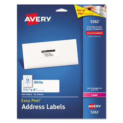 Avery® Easy Peel Mailing Address Labels, Laser, 1 1/3 x 4, White, 350/Pack