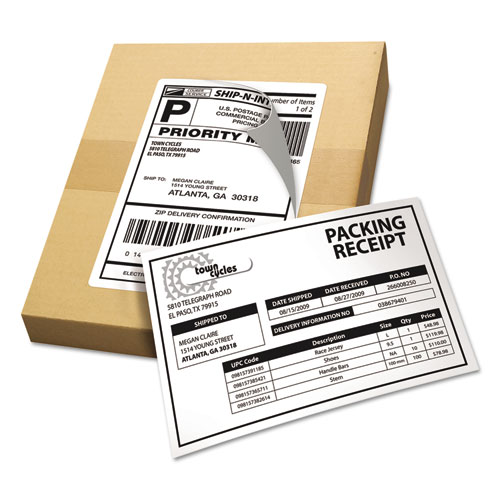 Image of Shipping Labels with Paper Receipt and TrueBlock Technology, Inkjet/Laser Printers, 5.06 x 7.63, White, 50/Pack