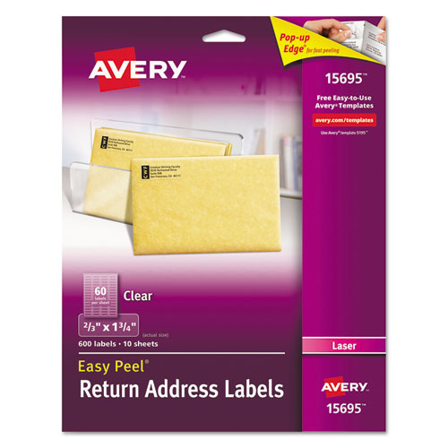 Image of Matte Clear Easy Peel Mailing Labels w/ Sure Feed Technology, Laser Printers, 0.66 x 1.75, Clear, 60/Sheet, 10 Sheets/Pack
