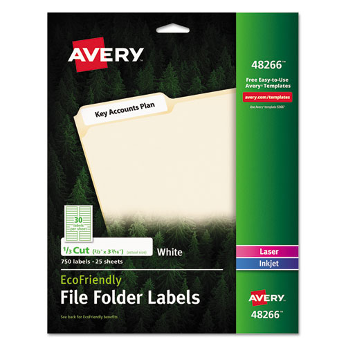 Image of Avery® Ecofriendly Permanent File Folder Labels, 0.66 X 3.44, White, 30/Sheet, 25 Sheets/Pack