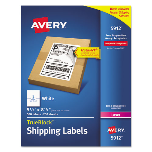 Image of Shipping Labels w/ TrueBlock Technology, Laser Printers, 5.5 x 8.5, White, 2/Sheet, 250 Sheets/Box