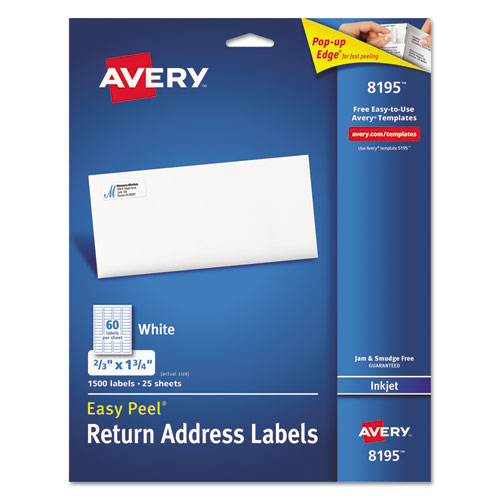 Avery® Easy Peel Return Address Labels, Inkjet, 2/3 x 1 3/4, White, 1500/Pack