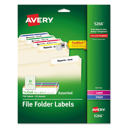 Avery® Permanent File Folder Labels, TrueBlock, Inkjet/Laser, Assorted, 750/Pack