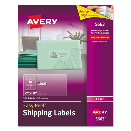 Avery® Matte Clear Easy Peel Mailing Labels W/ Sure Feed Technology, Laser Printers, 2 X 4, Clear, 10/Sheet, 50 Sheets/Box