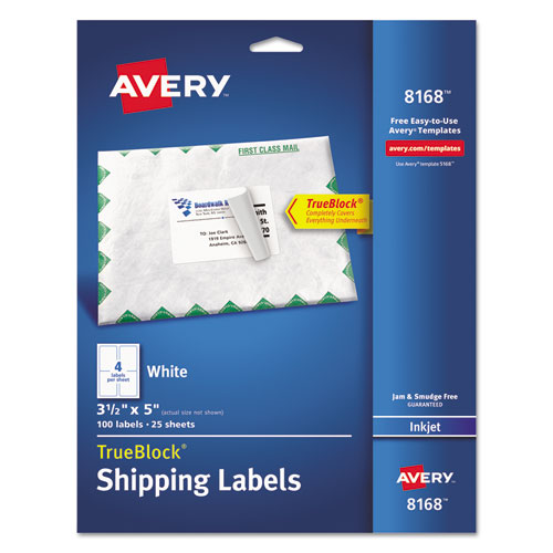 Avery® Shipping Labels with TrueBlock Technology, Inkjet, 3 1/2 x 5, White, 100/Pack