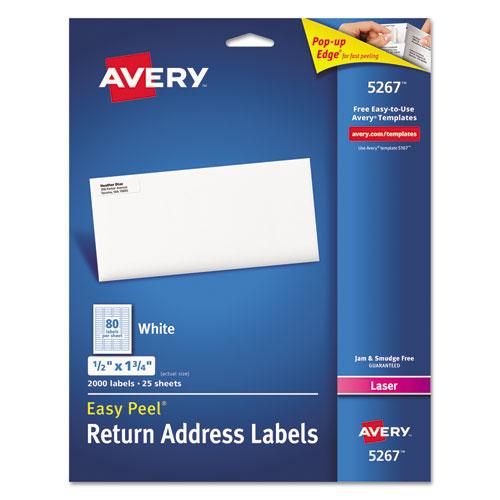 Avery® Easy Peel Return Address Labels, Laser, 1/2 x 1 3/4, White, 2000/Pack