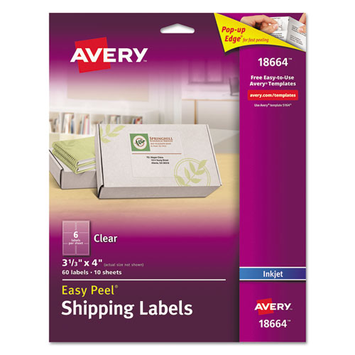 Image of Matte Clear Easy Peel Mailing Labels w/ Sure Feed Technology, Inkjet Printers, 3.33 x 4, Clear, 6/Sheet, 10 Sheets/Pack