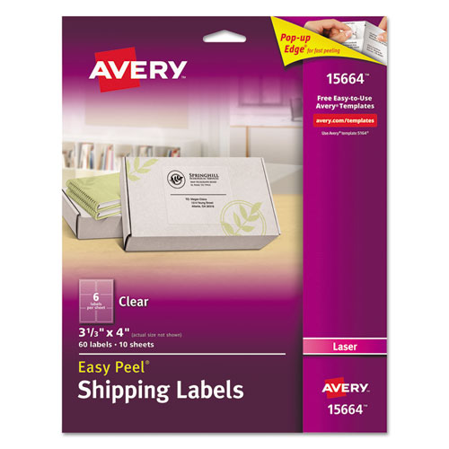 Image of Matte Clear Easy Peel Mailing Labels w/ Sure Feed Technology, Laser Printers, 3.33 x 4, Clear, 6/Sheet, 10 Sheets/Pack